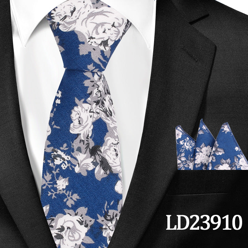Casual Cotton Floral Print 6cm Casual Tie Pocket Square Suit LD23910 GlamzKart