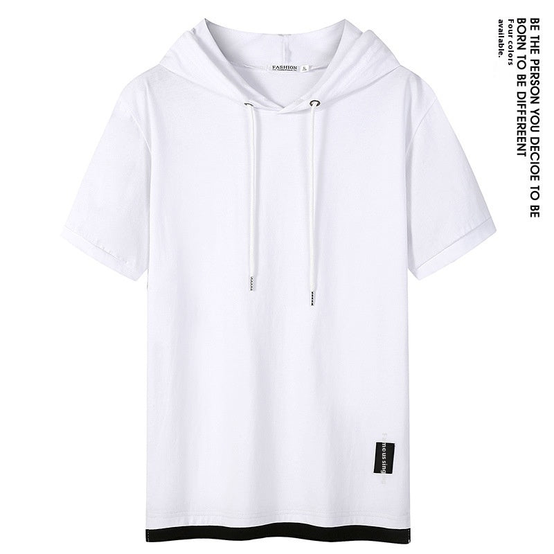 Casual Simple Men's Clothing Cotton Hooded T-shirt White GlamzKart