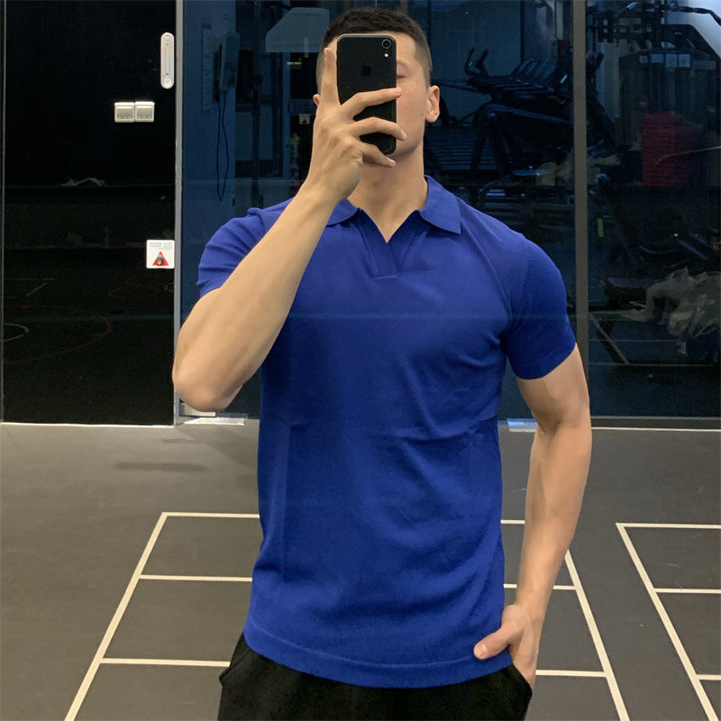 Men's British Business Summer Ice Silk T-shirt Blue GlamzKart