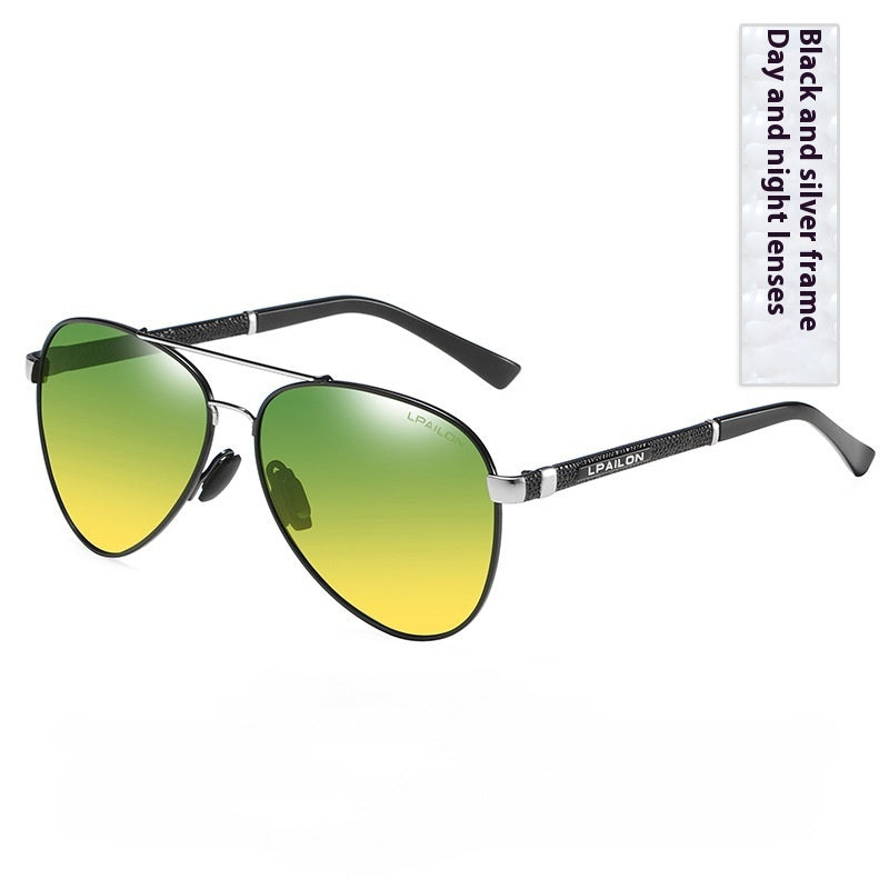 Day And Night Polarized Sunglasses Night Vision Glasses Black And Silver Frame GlamzKart