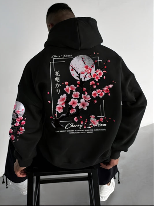 Men's Hoodie With Cherry Blossom Pattern Lining GlamzKart