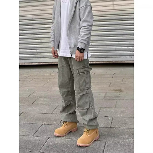 Loose Straight Heavy Stone Washed Retro Casual Denim Trousers GlamzKart