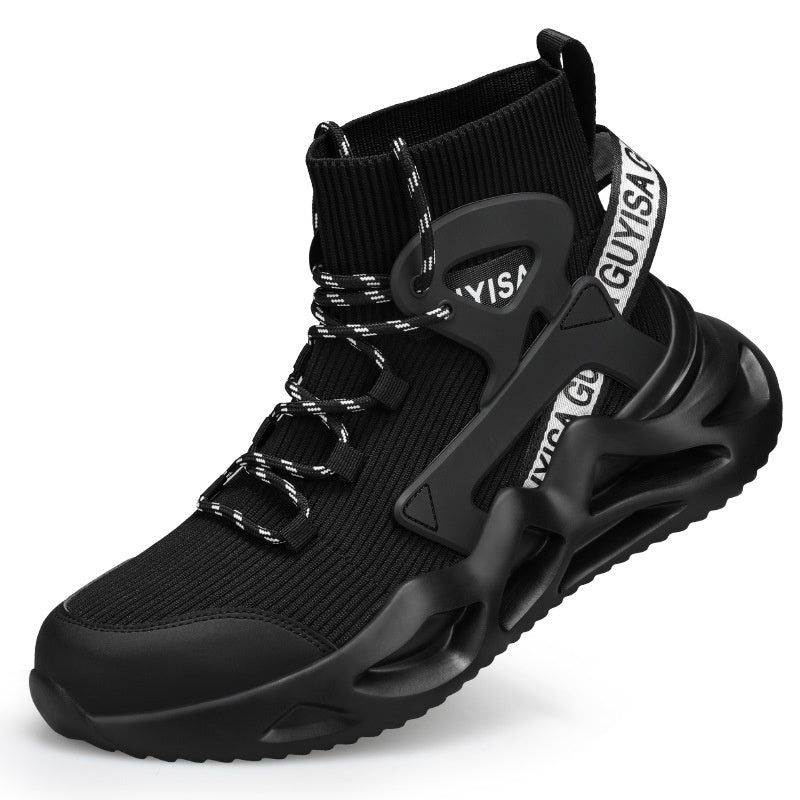Men's Breathable And Smash-resistant Anti-seepage Steel Toe Cap Work Shoes 0203 Safety Shoes Black And White GlamzKart
