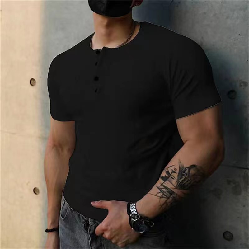 Solid Color Men's Retro Summer Short Sleeve Fitness GlamzKart