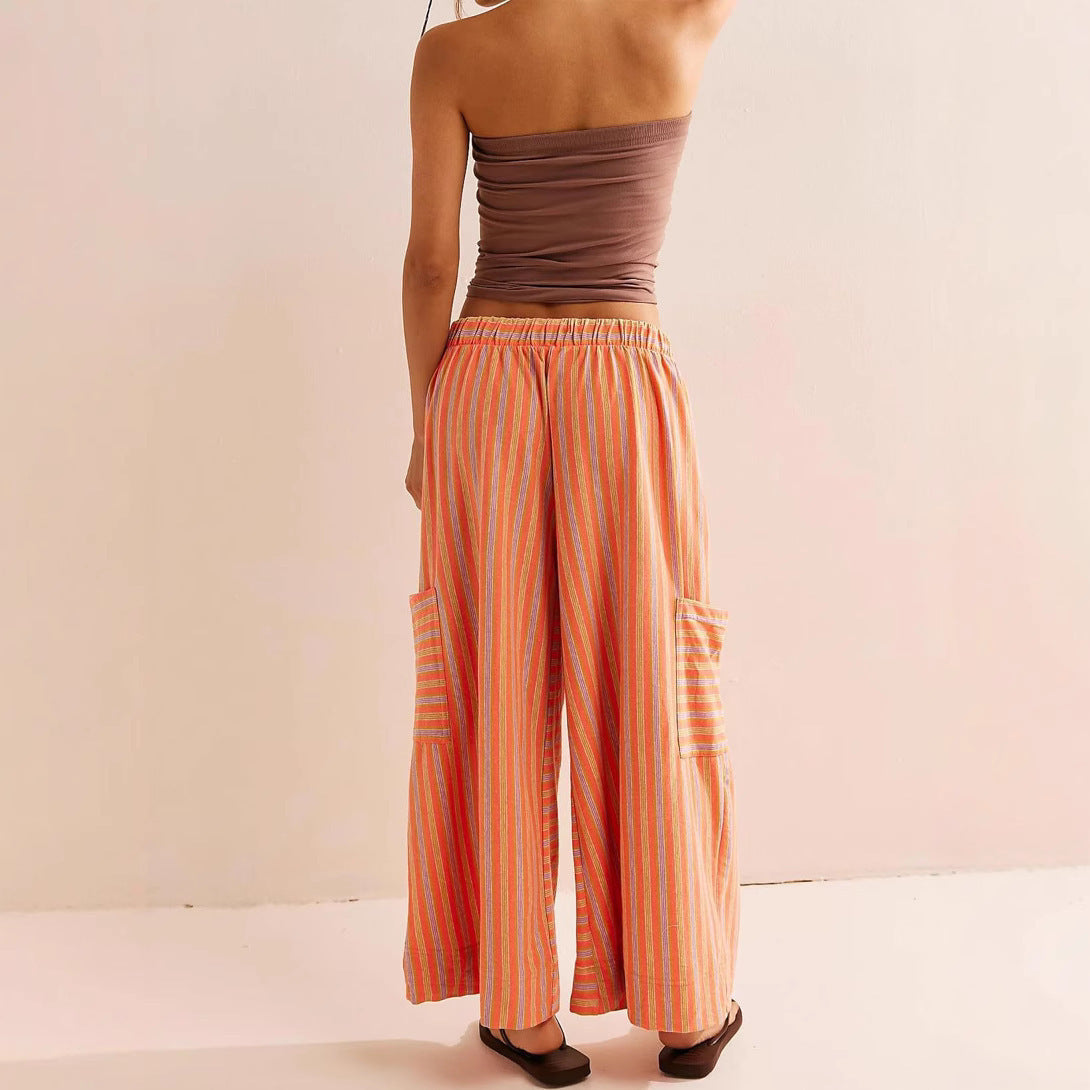 Summer Stripes Straight-leg Pants Women's Clothing GlamzKart