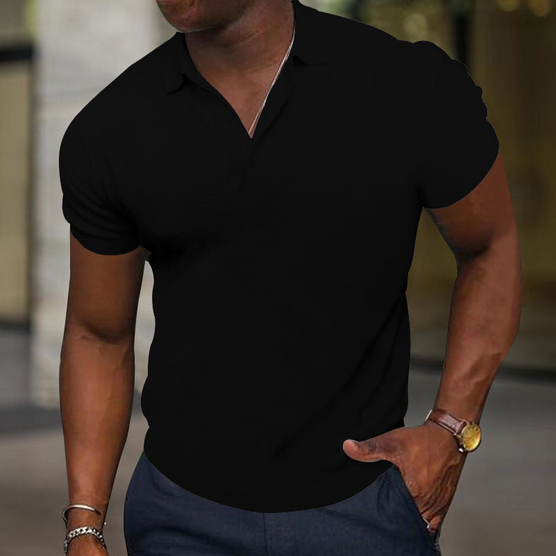 Sports Fitness T-shirt Summer Slim Fit Multi-color Short Sleeve Men's Casual Black GlamzKart