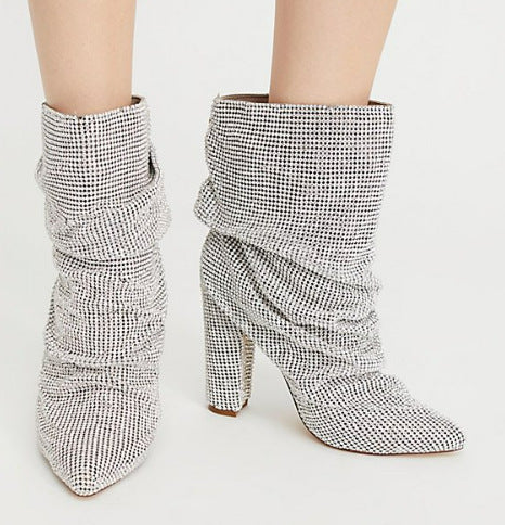 Rhinestone Pointed Toe Fashion Ankle Boots RUTU GlamzKart