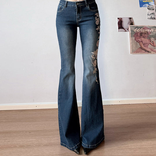 Women's Rose Embroidered Flared Jeans GlamzKart