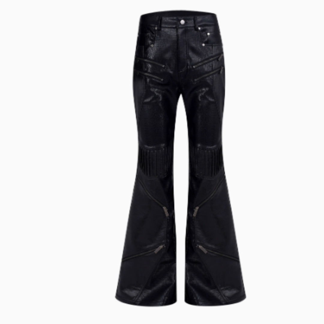 STARTEXCEEDEND Zipper Design Micro Pull Up Leather Pants For Men Autumn Black GlamzKart