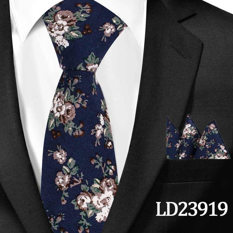 Casual Cotton Floral Print 6cm Casual Tie Pocket Square Suit LD23919 GlamzKart