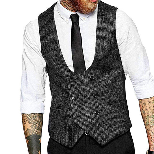 Retro Casual Herringbone Pattern Men's Suit Vest Groom Groomsman Slim Fit Vest GlamzKart