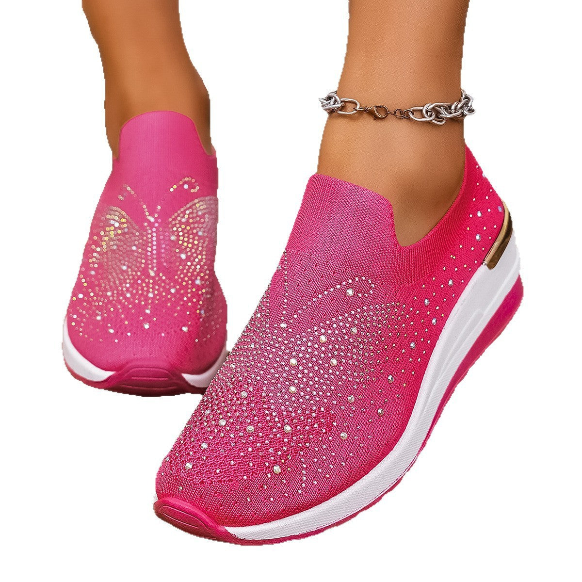 Pumps Women's Summer Wedge Round Toe Rhinestone Slip-on Women's Pumps Pumps GlamzKart