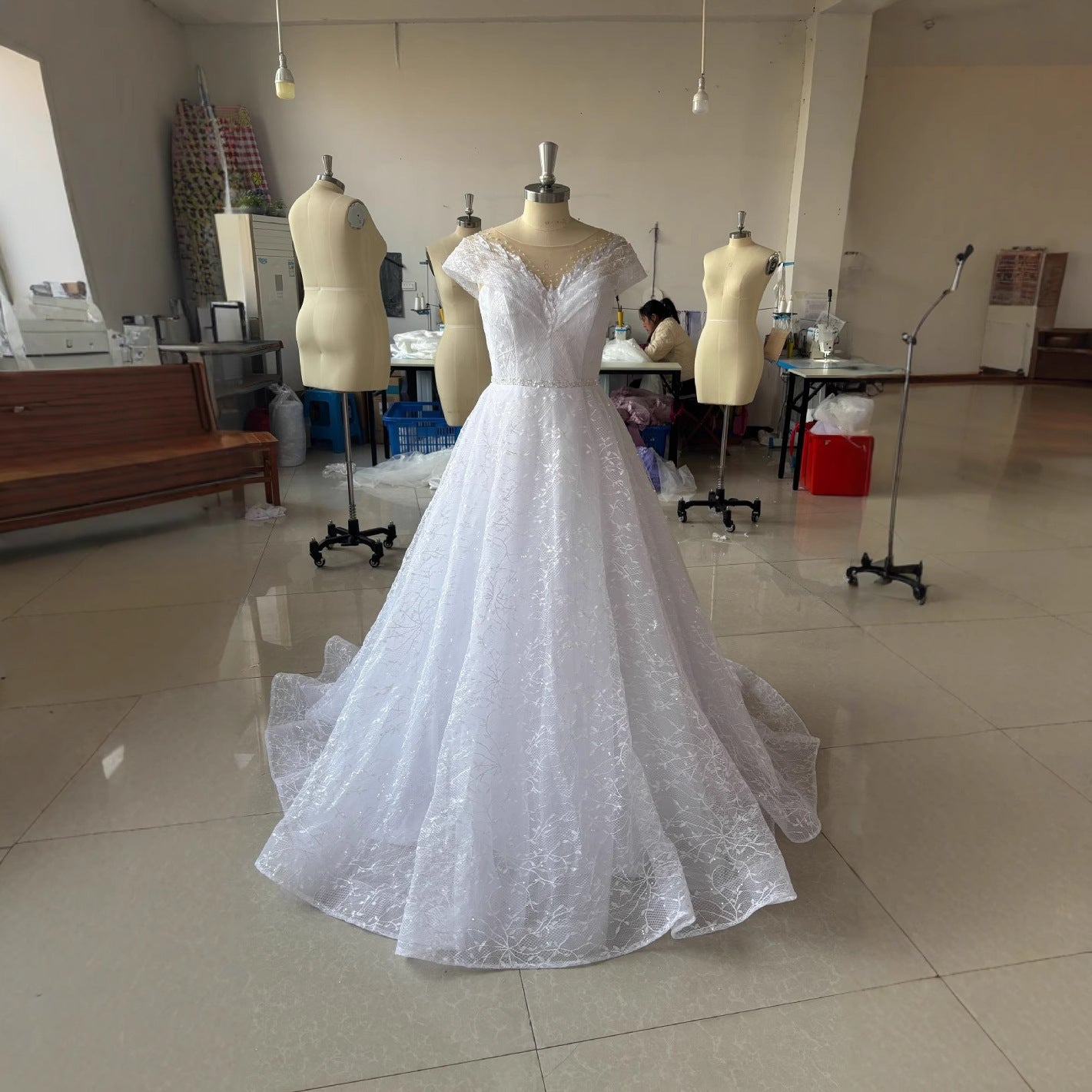 Off-shoulder Light Wedding Dress Bridal Main Yarn Lace Wedding Veil Small Trailing GlamzKart
