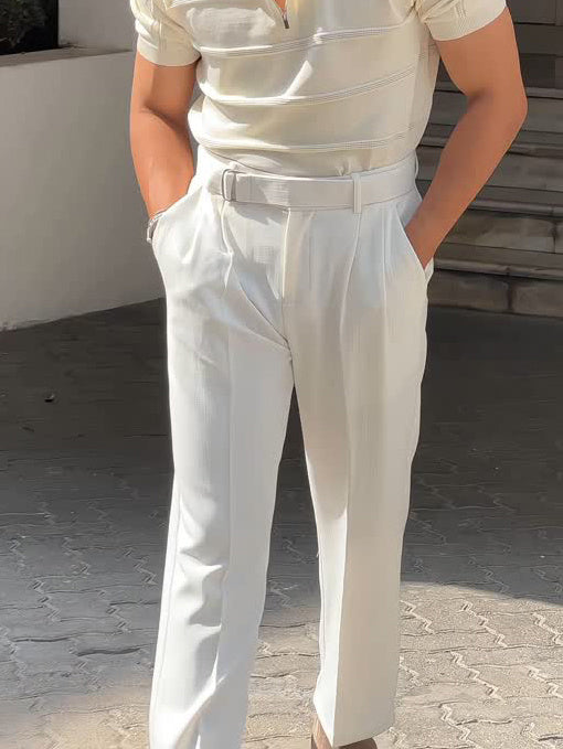 White High-waisted Pleated Pants GlamzKart
