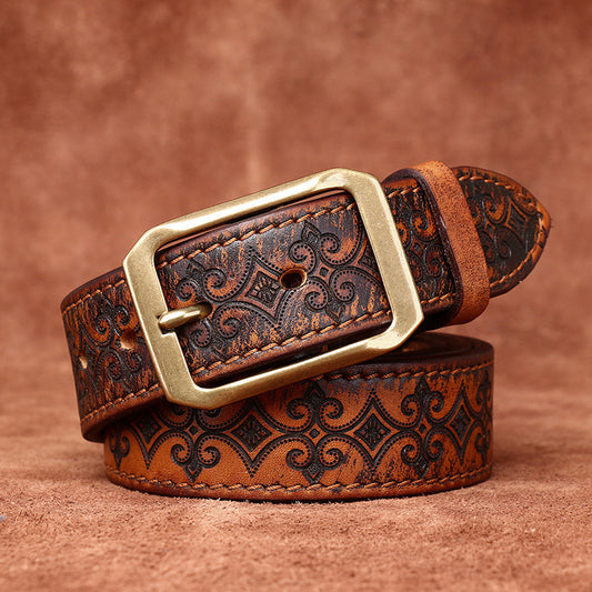 Thick First Layer Cowhide Double-sided Available Carved Genuine Leather Belt GlamzKart