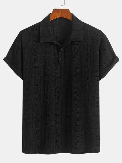 Men's Breathable Hollow-out Lightweight Casual Top Black GlamzKart