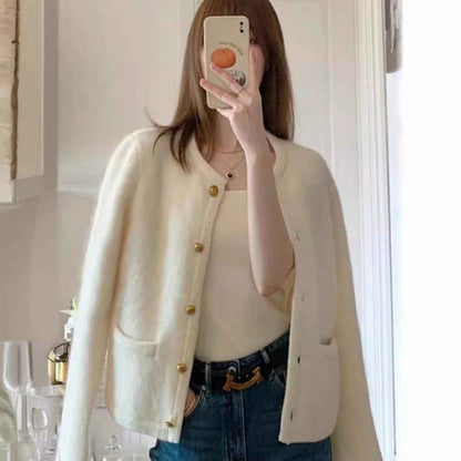 Women's Short Shoulder Knitted Cardigan Idle Style Casual Jacket