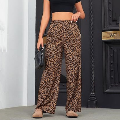 Women's Leopard Print Elastic High Waist Trousers GlamzKart