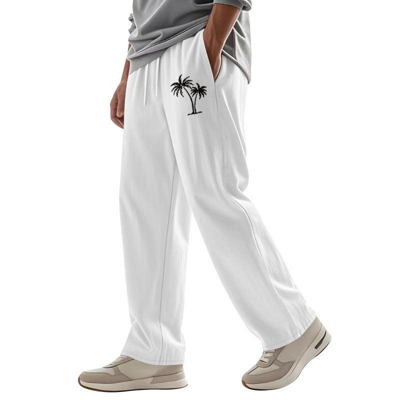 Casual Hawaiian Beach Coconut Print Trousers White GlamzKart