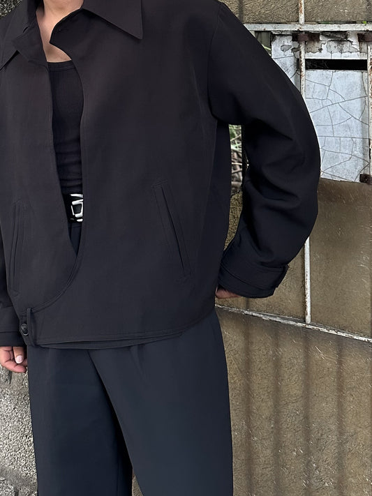 Black Collared Button-up Jacket GlamzKart