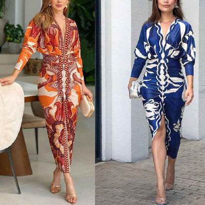 Fashion Personality Printed V-neck Dress Women