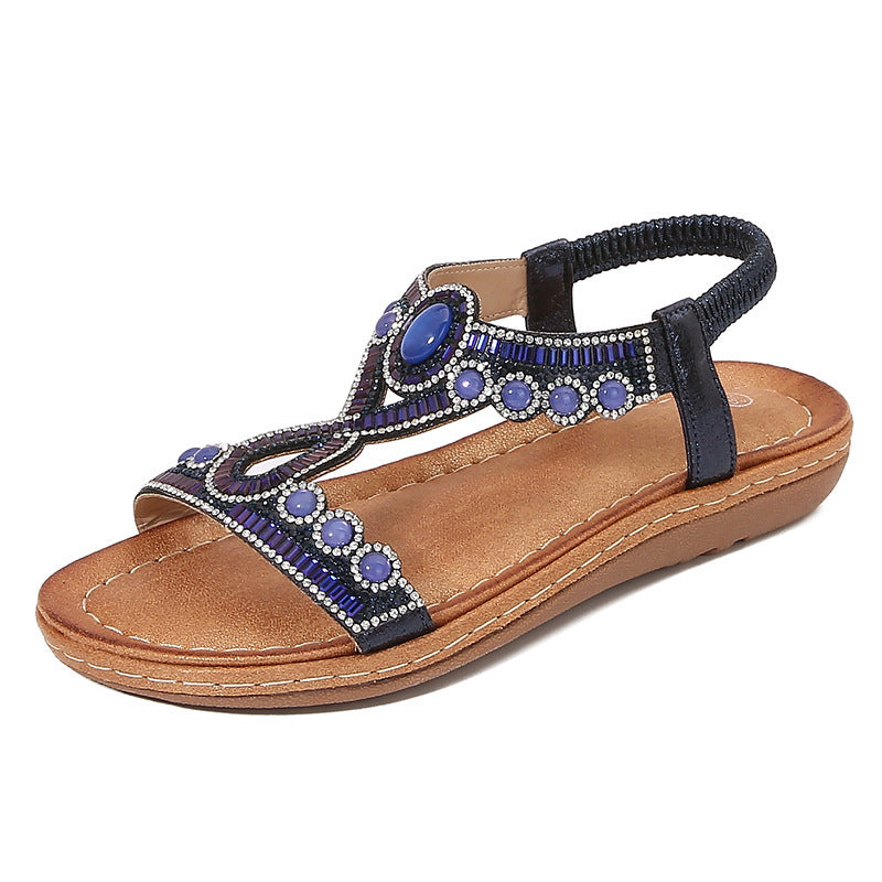 Frosted Bohemian Sandals Women's Summer Navy Blue GlamzKart