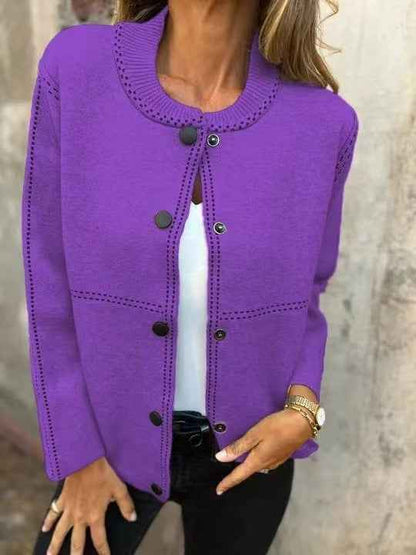 Striped Loose Round Neck Button Long Sleeve Versatile Sweater Coat