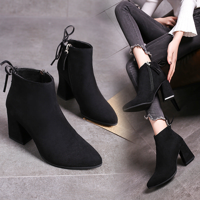 European And American Martin Boots Pointed High Heels Plus Size Women GlamzKart