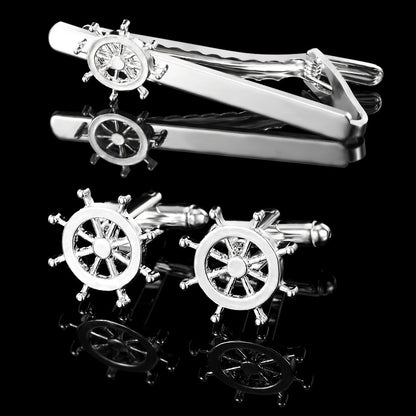Simple Trendy Men's Rudder Cufflinks Tie Clip GlamzKart