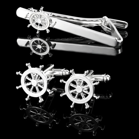 Simple Trendy Men's Rudder Cufflinks Tie Clip GlamzKart