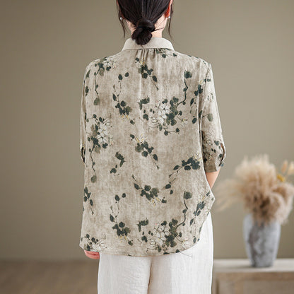 Women's Short-sleeved Shirt Cotton And Linen Style Top GlamzKart