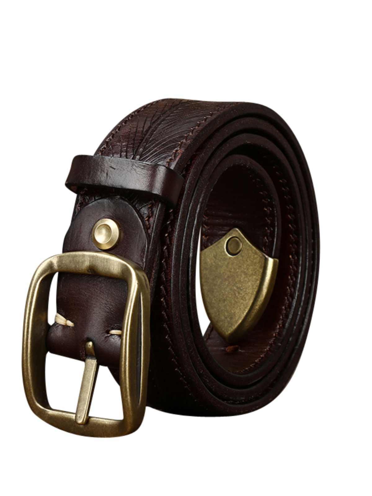 3.8CM Wide Thick Double-sided Cowhide Brass Buckle Belt GlamzKart