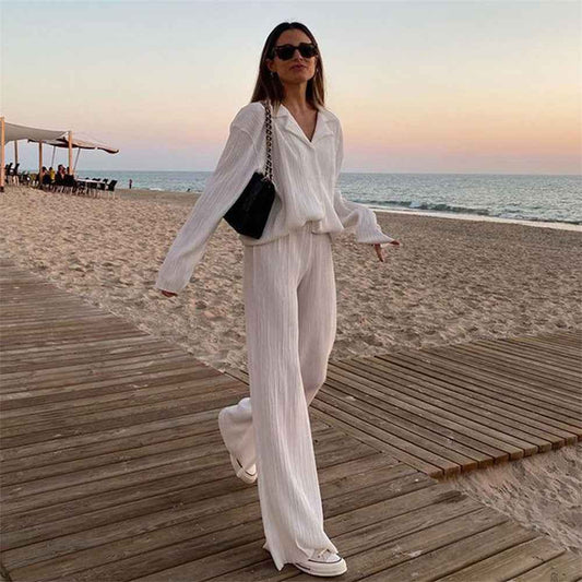 Shirt Straight-leg Trousers Two-piece Set For Women