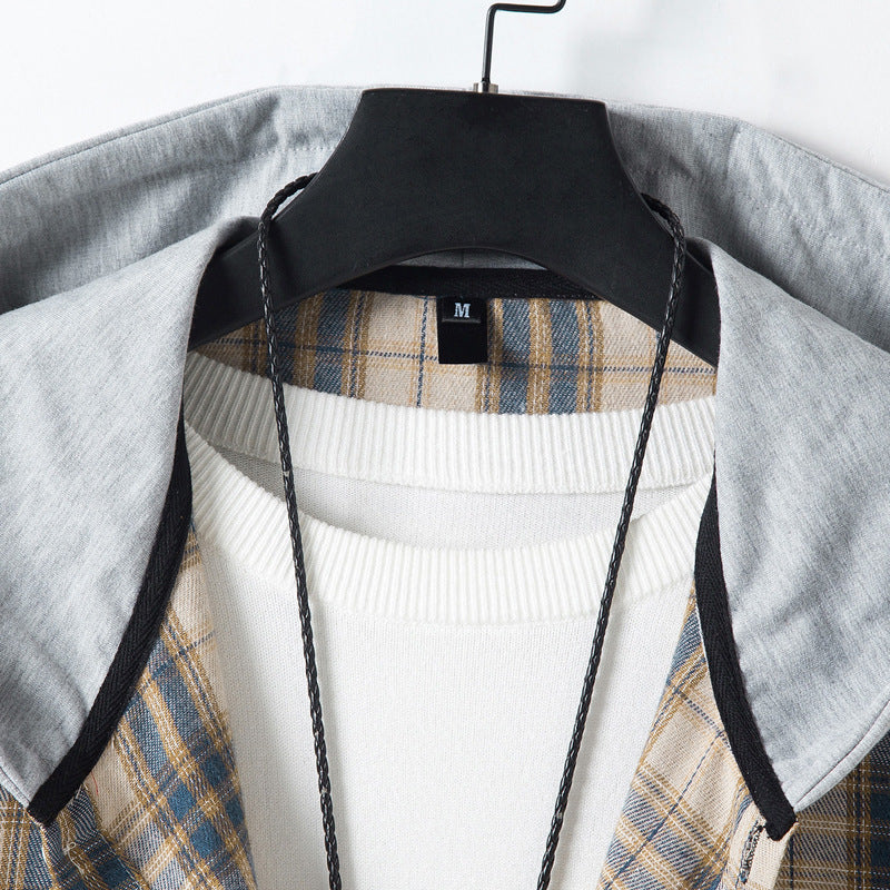 Men's Casual Plaid Long Sleeve Hooded Shirt GlamzKart