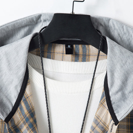 Men's Casual Plaid Long Sleeve Hooded Shirt GlamzKart