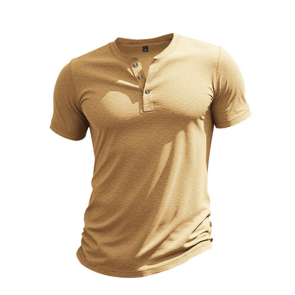 Muscle Bamboo Retro Henley Shirt Short Sleeve Yellow GlamzKart
