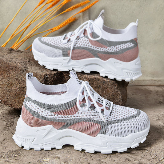 Soft Sole Lightweight Dad Shoes Women's Shoes Flying Woven Breathable Mesh Surface Shoes GlamzKart