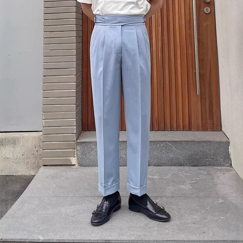 British Retro Business Casual Paris Buckle Suit Pants Men GlamzKart