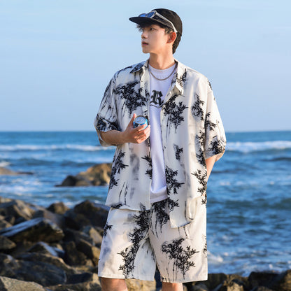 Ice Silk Tie-dye Sports Suit Men's Short-sleeve Shirt Beach Shorts Two-piece Set GlamzKart
