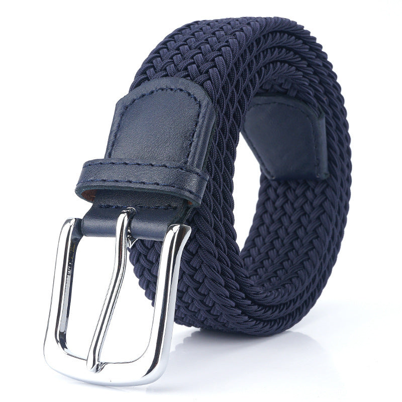Silk Elastic Woven Elastic Men's Women's Belt Canvas Belt Dark Blue GlamzKart