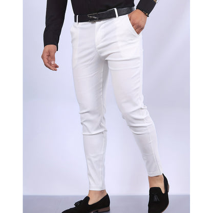 Men's Solid Color Faux Pocket Formal Casual Pants White GlamzKart