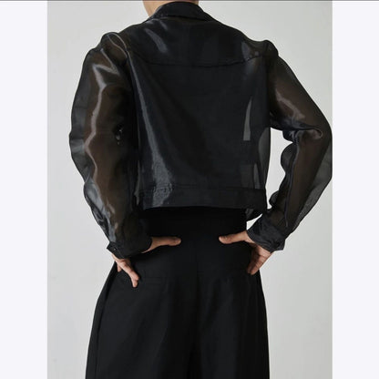 Lapel Mesh Hooded Long-sleeved Jacket GlamzKart