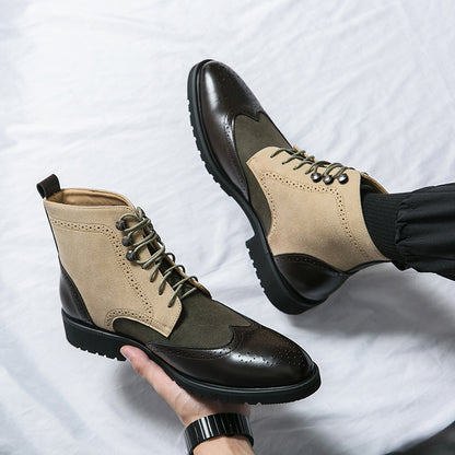 New Motorcycle Leather Boots Men's Fashion Plus Size Lace Up Denim GlamzKart