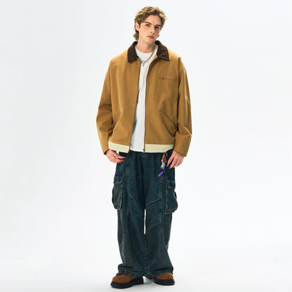 Contrast Color Washed Polo Collar Jacket Men GlamzKart