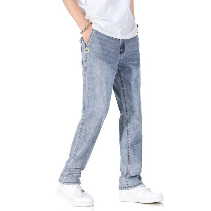 Thin Loose Light Business Straight Jeans Light Blue GlamzKart
