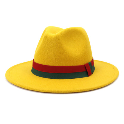 Big Brim British Style Woolen Jazz Top Hat Yellow 58cm GlamzKart