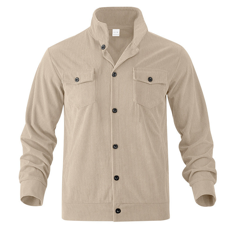 Simple Versatile Multi-pocket Long Sleeve Stand-up Collar Jacket Men's Clothing Apricot GlamzKart