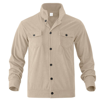 Simple Versatile Multi-pocket Long Sleeve Stand-up Collar Jacket Men's Clothing Apricot GlamzKart