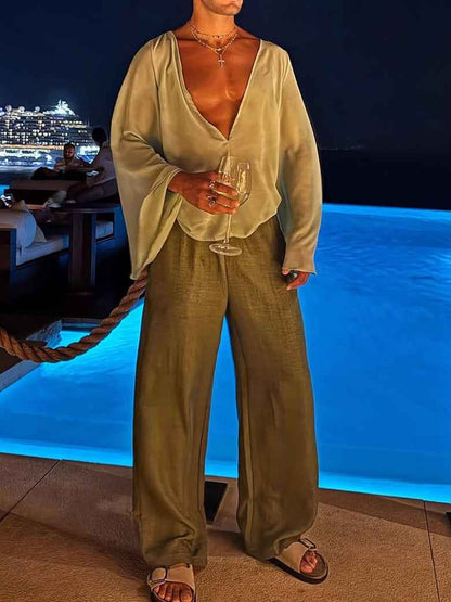 Men's Sexy V-Neck Long Sleeve Shirt
