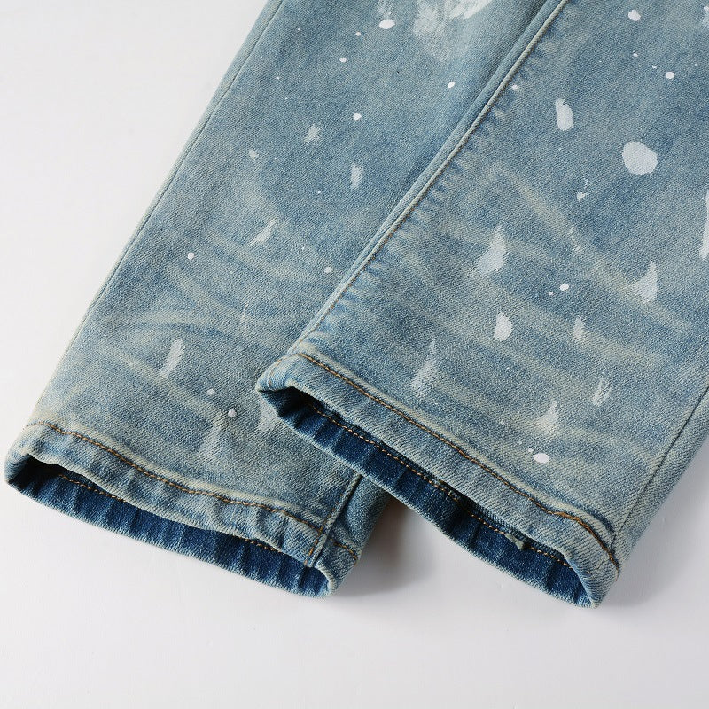 Vintage Paint Broken Holes Pants Men's Jeans GlamzKart